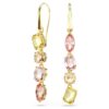 Gema-Tropfenohrringe, asymmetrisches Design, gemischte Schliffe, rosa, goldfarben plattiert Gema-Tropfenohrringe, asymmetrisches Design, gemischte Schliffe, rosa, goldfarben plattiert
