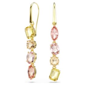 Gema-Tropfenohrringe, asymmetrisches Design, gemischte Schliffe, rosa, goldfarben plattiert