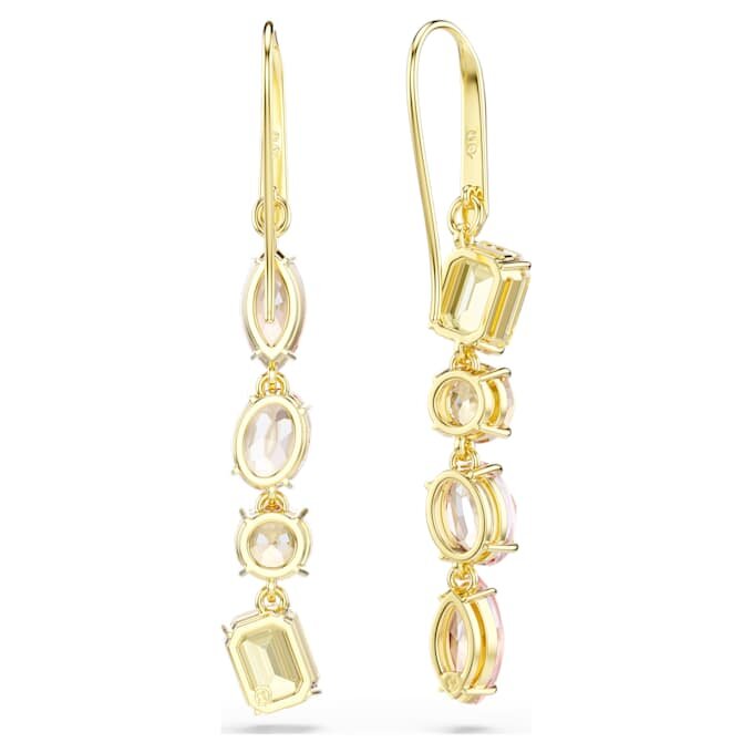 Gema-Tropfenohrringe, asymmetrisches Design, gemischte Schliffe, rosa, goldfarben plattiert Gema-Tropfenohrringe, asymmetrisches Design, gemischte Schliffe, rosa, goldfarben plattiert