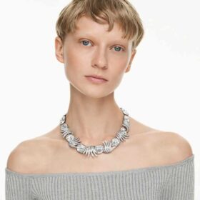 Halskette «Feather» aus der Vienna Collection, weiss, rutheniumbeschichtet