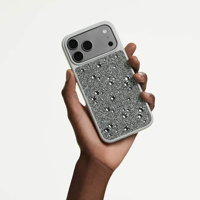 Hochwertige Smartphone-Hülle mit flachen Kristallen, iPhone® 17 Pro Max, silberfarben Hochwertige Smartphone-Hülle mit flachen Kristallen, iPhone® 17 Pro Max, silberfarben