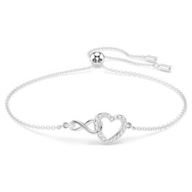 Hyperbola-Armband «Infinity and Heart», weiss, rhodiniert