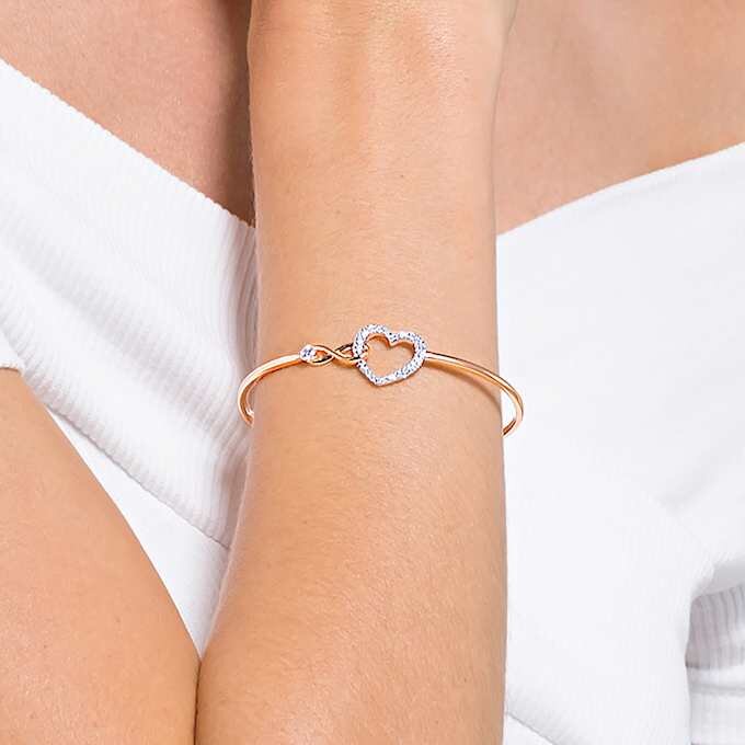 Hyperbola-Armreif «Infinity and Heart», weiss, gemischte Metalloberfläche Hyperbola-Armreif «Infinity and Heart», weiss, gemischte Metalloberfläche