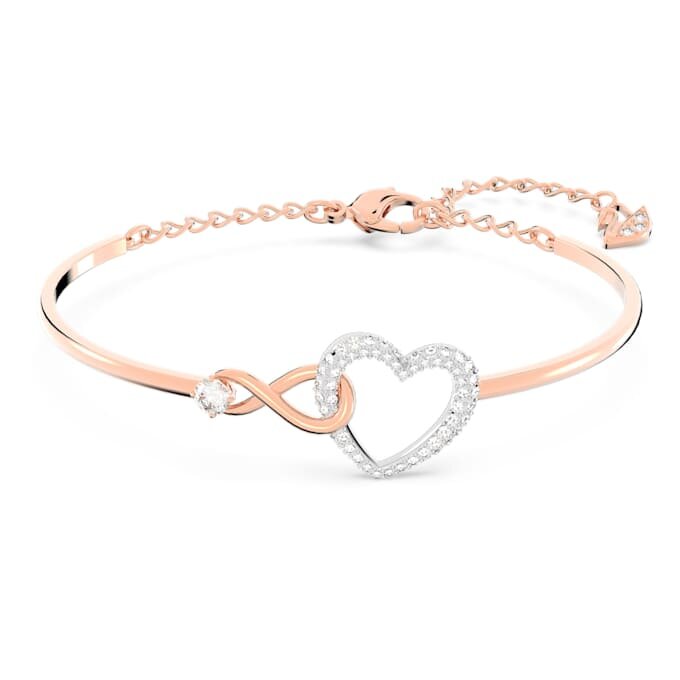 Hyperbola-Armreif «Infinity and Heart», weiss, gemischte Metalloberfläche Hyperbola-Armreif «Infinity and Heart», weiss, gemischte Metalloberfläche