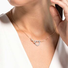 Hyperbola-Halskette «Infinity and Heart», weiss, gemischte Metalloberfläche