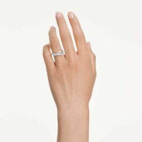 Hyperbola-Ring mit gemischten Schliffen, weiss, silberfarben