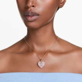 Idyllia-Anhänger, Achtkant-Schliff, Kristallperle, Herz, rosa, vergoldet