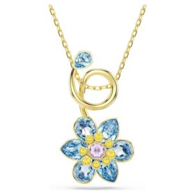 Idyllia-Anhänger mit gemischten Schliffen, Blume, blau, vergoldet