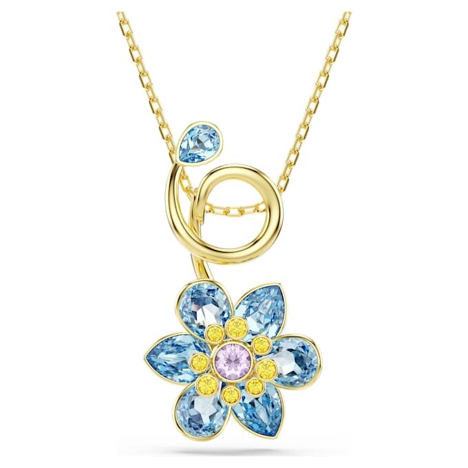 Idyllia-Anhänger mit gemischten Schliffen, Blume, blau, vergoldet Idyllia-Anhänger mit gemischten Schliffen, Blume, blau, vergoldet