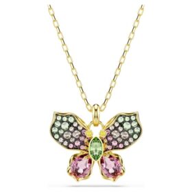 Idyllia-Anhänger mit gemischten Schliffen, Pavé, Schmetterling, mehrfarbig, goldfarben plattiert
