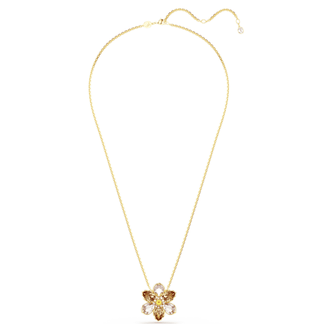 Idyllia-Anhänger und Brosche mit gemischten Schliffen, Blume, mehrfarbig, goldfarben plattiert Idyllia-Anhänger und Brosche mit gemischten Schliffen, Blume, mehrfarbig, goldfarben plattiert