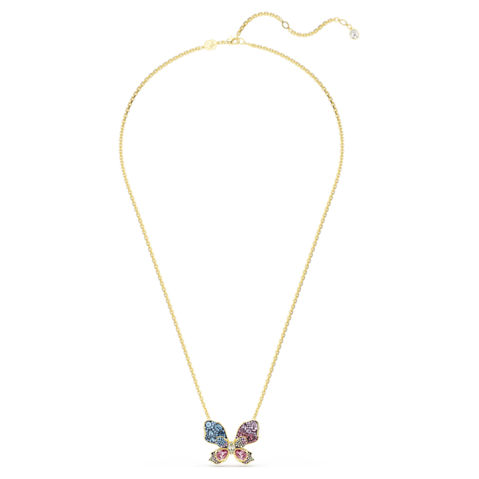 Idyllia-Anhänger und Brosche mit gemischten Schliffen, Pavé, Schmetterling, mehrfarbig, goldfarben plattiert Idyllia-Anhänger und Brosche mit gemischten Schliffen, Pavé, Schmetterling, mehrfarbig, goldfarben plattiert