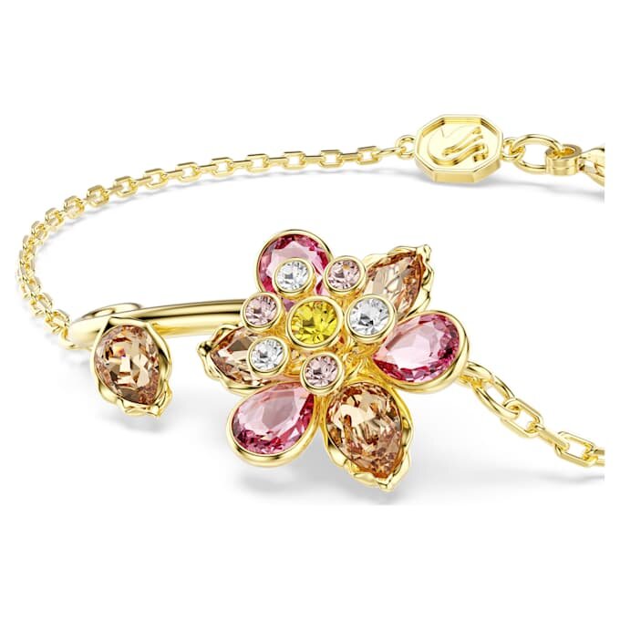 Idyllia-Armband mit gemischten Schliffen, Blume, mehrfarbig, goldfarben plattiert Idyllia-Armband mit gemischten Schliffen, Blume, mehrfarbig, goldfarben plattiert