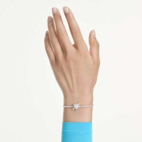 Idyllia-Armband mit gemischten Schliffen, Herz mit Pfeil, weiss, rhodiniert