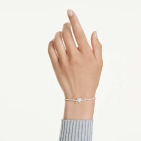 Idyllia-Armband mit gemischten Schliffen, Herz mit Pfeil, weiss, vergoldet