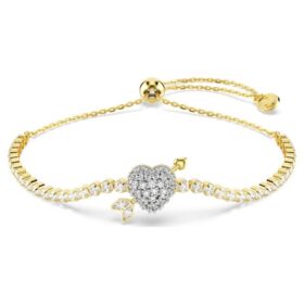 Idyllia-Armband mit gemischten Schliffen, Herz mit Pfeil, weiss, vergoldet
