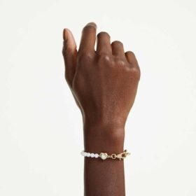 Idyllia-Armband mit Kristallperlen, weiss, vergoldet