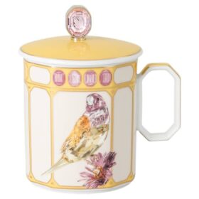Idyllia-Becher aus Porzellan, Kristall-Druckmotiv, Fink, gelb