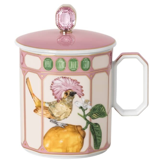 Idyllia-Becher aus Porzellan, Kristall-Print-Motiv, Fliegenschnäpper, rosa Idyllia-Becher aus Porzellan, Kristall-Print-Motiv, Fliegenschnäpper, rosa
