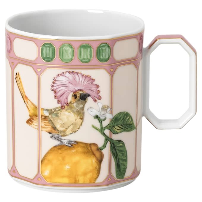Idyllia-Becher aus Porzellan, Kristall-Print-Motiv, Fliegenschnäpper, rosa Idyllia-Becher aus Porzellan, Kristall-Print-Motiv, Fliegenschnäpper, rosa