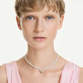 Idyllia Choker Kristallperle, gemischte Schliffe, Biene, weiss, vergoldet