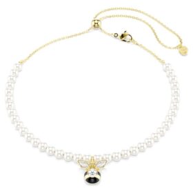 Idyllia Choker Kristallperle, gemischte Schliffe, Biene, weiss, vergoldet