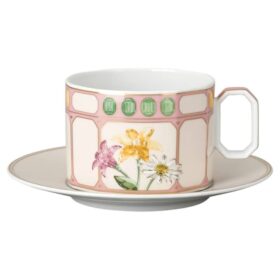 Idyllia Combi-Tasse mit Untertasse aus Porzellan, Kristall-Print-Motiv, Blumenstrauss, mehrfarbig