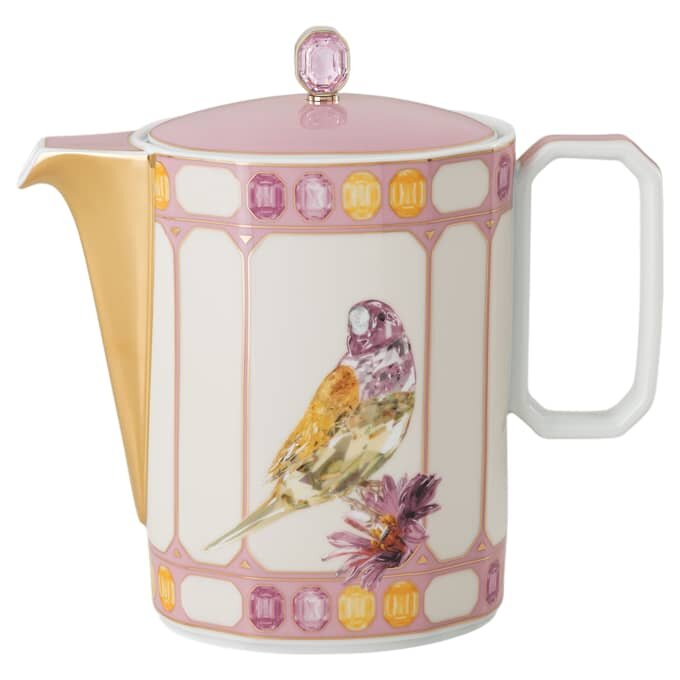 Idyllia-Kaffeekanne aus Porzellan, Kristalldruck-Motiv, Vogel, mehrfarbig Idyllia-Kaffeekanne aus Porzellan, Kristalldruck-Motiv, Vogel, mehrfarbig
