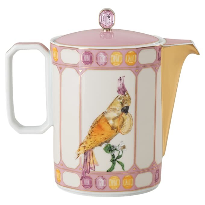 Idyllia-Kaffeekanne aus Porzellan, Kristalldruck-Motiv, Vogel, mehrfarbig Idyllia-Kaffeekanne aus Porzellan, Kristalldruck-Motiv, Vogel, mehrfarbig