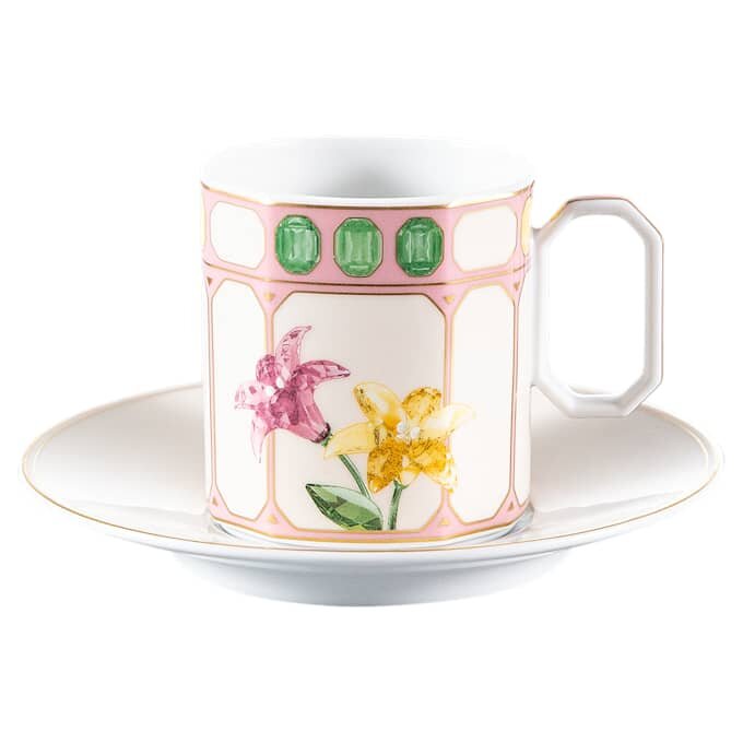 Idyllia-Kaffeetasse mit Untertasse aus Porzellan, Kristall-Print-Motiv, Blumen, mehrfarbig Idyllia-Kaffeetasse mit Untertasse aus Porzellan, Kristall-Print-Motiv, Blumen, mehrfarbig