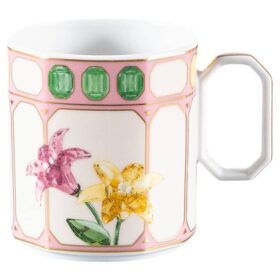 Idyllia-Kaffeetasse mit Untertasse aus Porzellan, Kristall-Print-Motiv, Blumen, mehrfarbig