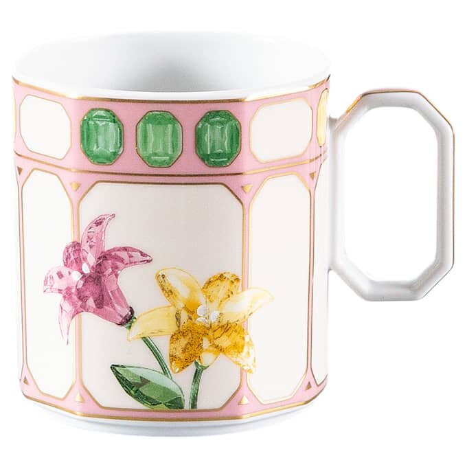 Idyllia-Kaffeetasse mit Untertasse aus Porzellan, Kristall-Print-Motiv, Blumen, mehrfarbig Idyllia-Kaffeetasse mit Untertasse aus Porzellan, Kristall-Print-Motiv, Blumen, mehrfarbig