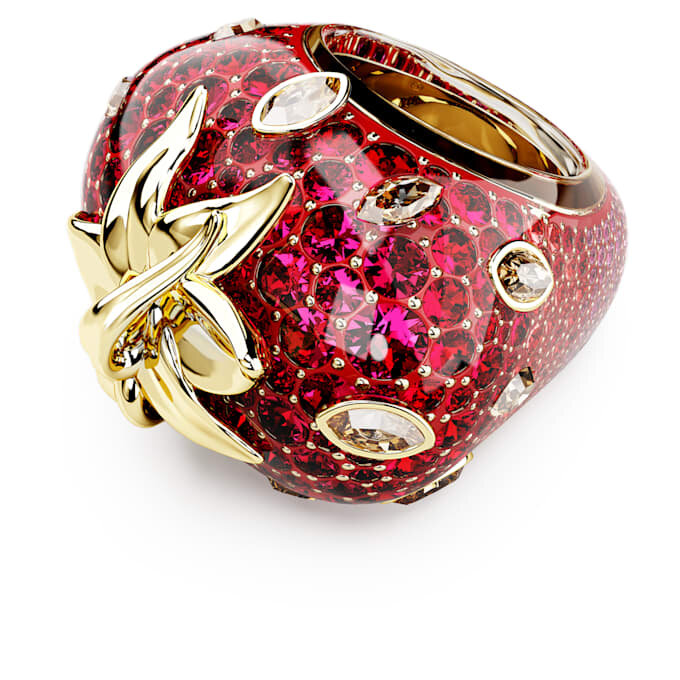 Idyllia-Motiv-Ring mit gemischten Schliffen, Erdbeere, Rot, vergoldet Idyllia-Motiv-Ring mit gemischten Schliffen, Erdbeere, Rot, vergoldet