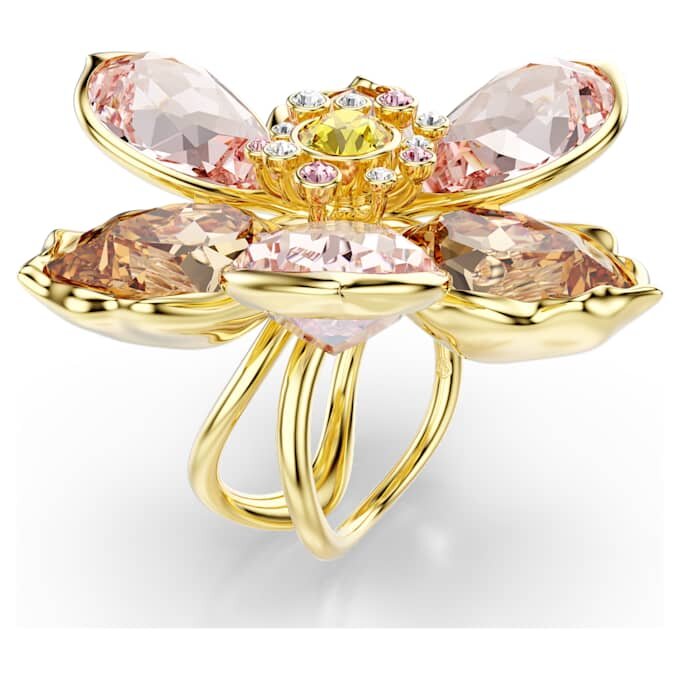 Idyllia-Motivring mit gemischten Schliffen, Blume, mehrfarbig, vergoldet Idyllia-Motivring mit gemischten Schliffen, Blume, mehrfarbig, vergoldet