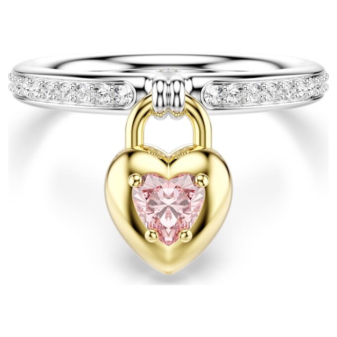 Idyllia-Motivring mit gemischten Schliffen, Herz, rosa, gemischte Metalloberfläche Idyllia-Motivring mit gemischten Schliffen, Herz, rosa, gemischte Metalloberfläche