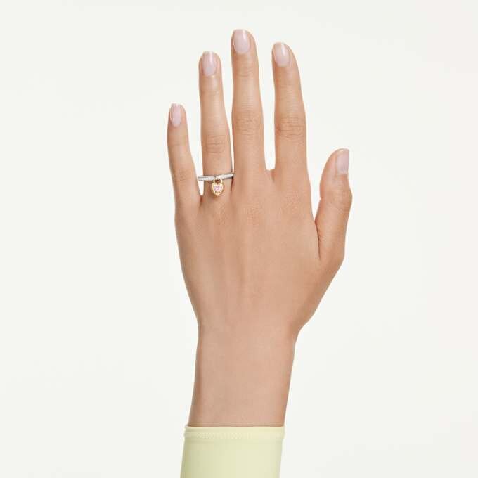 Idyllia-Motivring mit gemischten Schliffen, Herz, rosa, gemischte Metalloberfläche Idyllia-Motivring mit gemischten Schliffen, Herz, rosa, gemischte Metalloberfläche