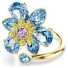 Idyllia Offener Ring mit gemischten Schliffen, Blume, Blau, goldfarben plattiert Idyllia Offener Ring mit gemischten Schliffen, Blume, Blau, goldfarben plattiert