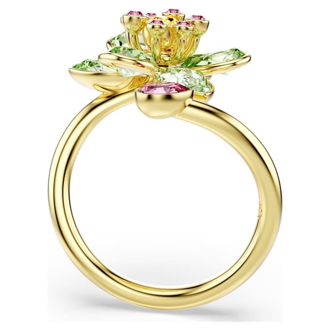 Idyllia Offener Ring mit gemischten Schliffen, Blume, grün, goldfarben plattiert Idyllia Offener Ring mit gemischten Schliffen, Blume, grün, goldfarben plattiert
