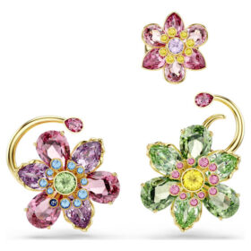 Idyllia Ohrklemmen-Set (3), asymmetrisches Design, gemischte Schliffe, Blume, mehrfarbig, goldfarben plattiert