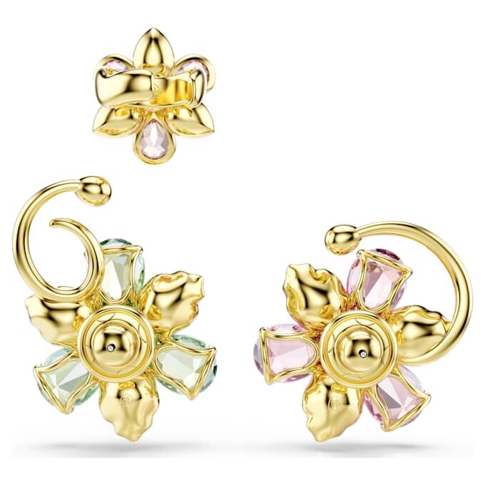 Idyllia Ohrklemmen-Set (3), asymmetrisches Design, gemischte Schliffe, Blume, mehrfarbig, goldfarben plattiert Idyllia Ohrklemmen-Set (3), asymmetrisches Design, gemischte Schliffe, Blume, mehrfarbig, goldfarben plattiert