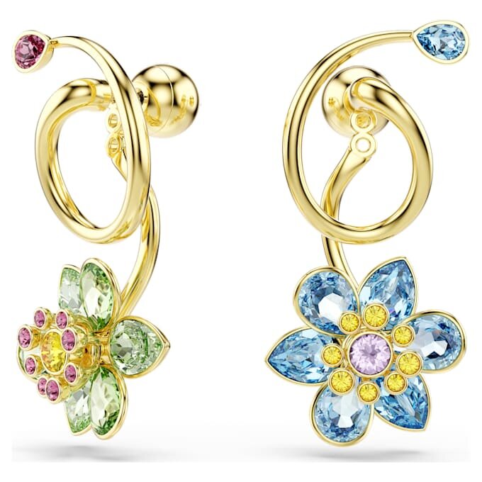 Idyllia-Ohrringe im asymmetrischen Design, gemischte Schliffe, Blume, mehrfarbig, goldfarben plattiert Idyllia-Ohrringe im asymmetrischen Design, gemischte Schliffe, Blume, mehrfarbig, goldfarben plattiert