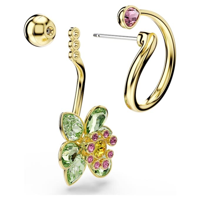 Idyllia-Ohrringe im asymmetrischen Design, gemischte Schliffe, Blume, mehrfarbig, goldfarben plattiert Idyllia-Ohrringe im asymmetrischen Design, gemischte Schliffe, Blume, mehrfarbig, goldfarben plattiert