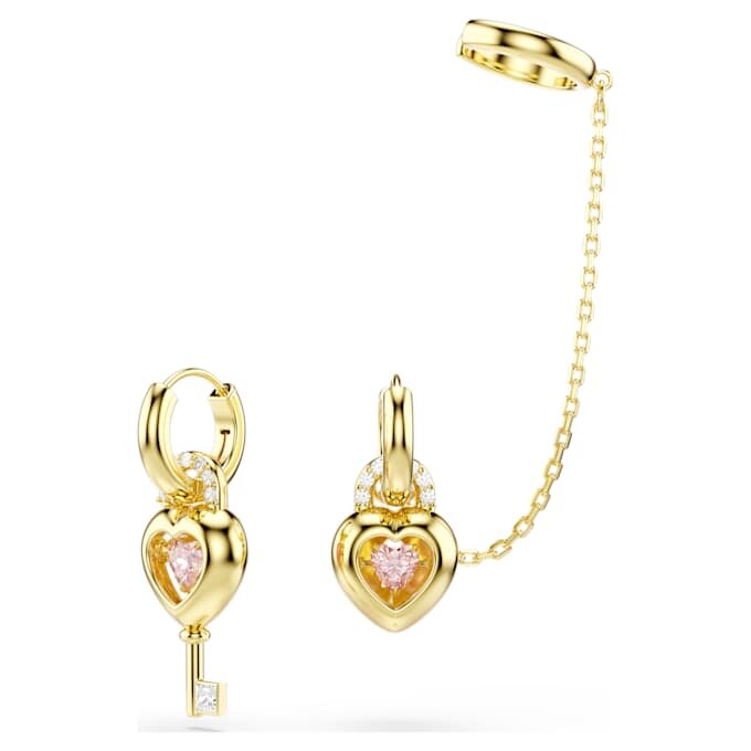 Idyllia-Ohrringe mit Ear Cuff, gemischte Schliffe, Herz mit Schlüssel, rosa, goldfarben plattiert Idyllia-Ohrringe mit Ear Cuff, gemischte Schliffe, Herz mit Schlüssel, rosa, goldfarben plattiert