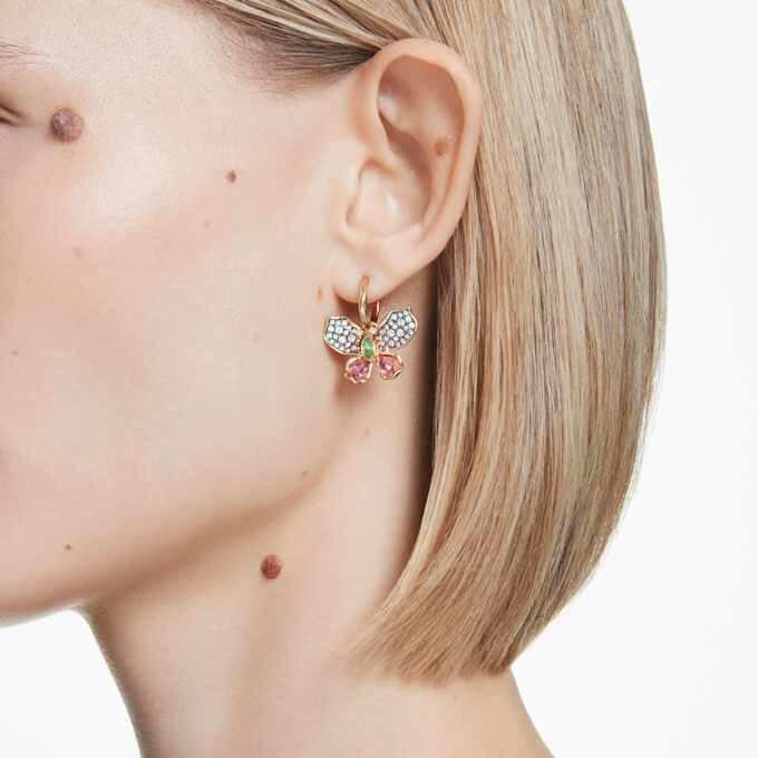 Idyllia-Ohrringe mit gemischten Schliffen, Pavé, Schmetterling, mehrfarbig, goldfarben plattiert Idyllia-Ohrringe mit gemischten Schliffen, Pavé, Schmetterling, mehrfarbig, goldfarben plattiert