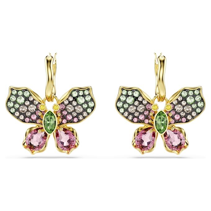Idyllia-Ohrringe mit gemischten Schliffen, Pavé, Schmetterling, mehrfarbig, goldfarben plattiert Idyllia-Ohrringe mit gemischten Schliffen, Pavé, Schmetterling, mehrfarbig, goldfarben plattiert