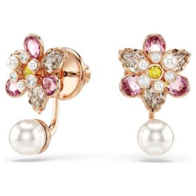 Idyllia Ohrringhüllen Kristallperle, gemischte Schliffe, Blume, mehrfarbig, roségoldfarben plattiert