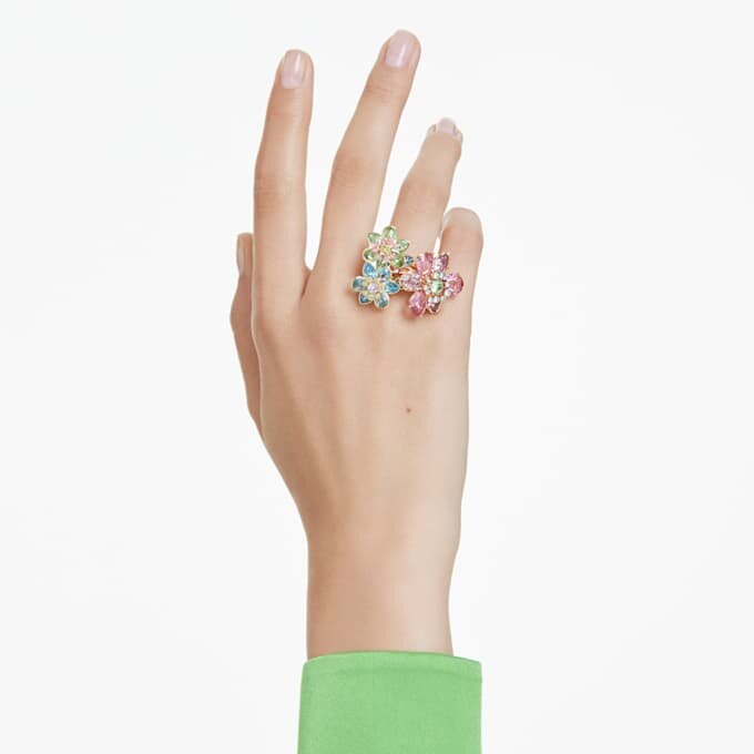Idyllia-Ring mit gemischten Schliffen, Blume, mehrfarbig, vergoldet Idyllia-Ring mit gemischten Schliffen, Blume, mehrfarbig, vergoldet