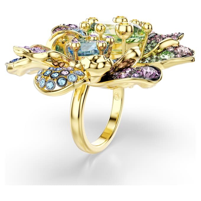 Idyllia-Ring mit gemischten Schliffen, Pavé, Blume, mehrfarbig, goldfarben plattiert Idyllia-Ring mit gemischten Schliffen, Pavé, Blume, mehrfarbig, goldfarben plattiert