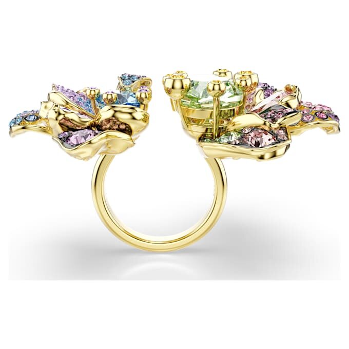 Idyllia-Ring mit gemischten Schliffen, Pavé, Blume, mehrfarbig, goldfarben plattiert Idyllia-Ring mit gemischten Schliffen, Pavé, Blume, mehrfarbig, goldfarben plattiert