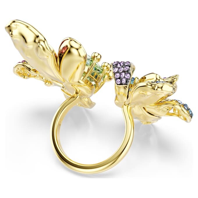 Idyllia-Ring mit gemischten Schliffen, Pavé, Blume, mehrfarbig, goldfarben plattiert Idyllia-Ring mit gemischten Schliffen, Pavé, Blume, mehrfarbig, goldfarben plattiert